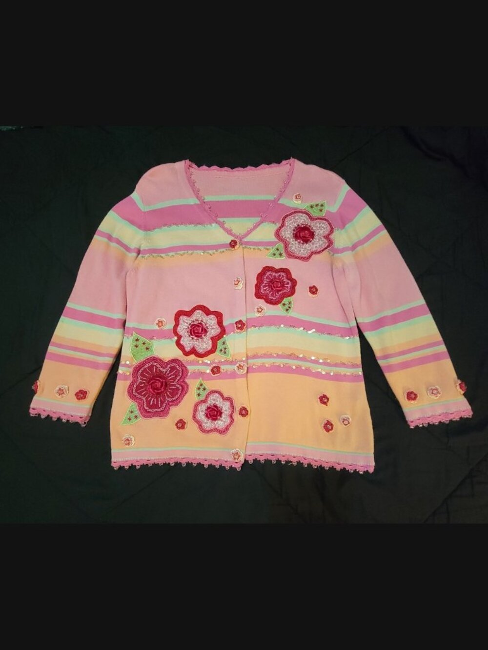 Berek Floral Applique Beaded Striped Cardigan
